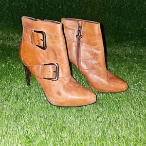 Donald Pliner Women Estero Brown Leather Moto Biker Buckle Ankle Boots US 7